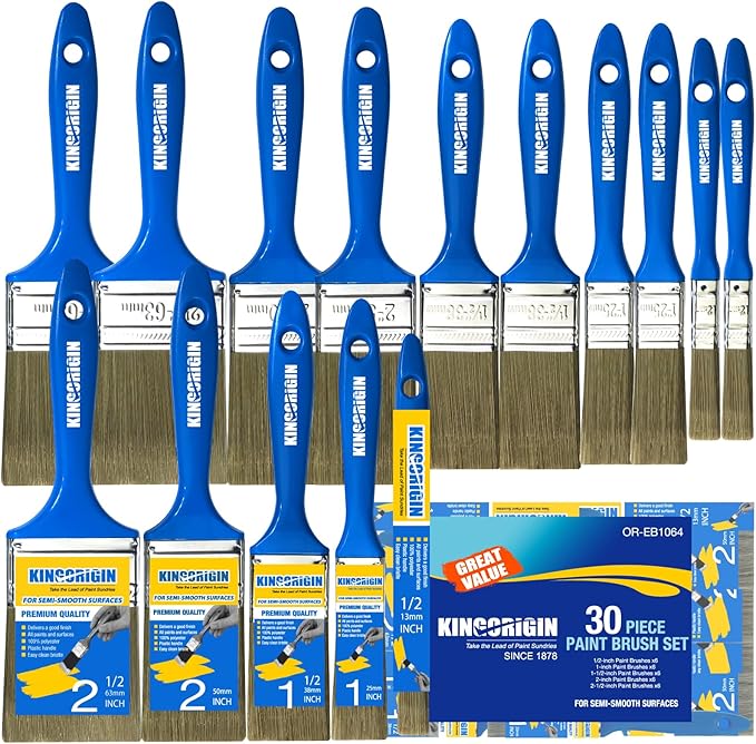 King Origin Versatile Paint Brush Set, 30 Pack, 5 Sizes Paint Brushes (0.5" 1" 1.5" 2" 2.5"), Small Paint Brushes for Walls, Furniture, Crafts - Detailed Painting & Larger Surface Coverage