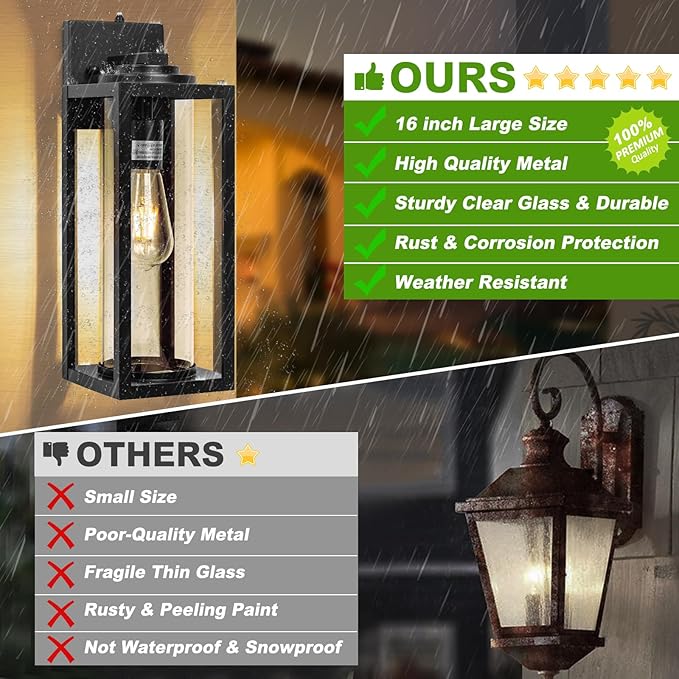 Dusk to Dawn Outdoor Wall Light Fixtures - 2 Packs Exterior Waterproof Outdoor Lighting, Modern Porch Sconces Wall Mounted Lighting, Industrial Anti-rust Matte Black Outside Lantern for Front Door