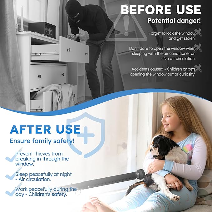 Adjustable（Short）Window Security Bars for Inside Windows, Window Safety Bars for Sliding/Vertical Windows, Window Guards for Home Security, Anti Theft Jammer Bars for（Small）Window -Black 1 Pcs