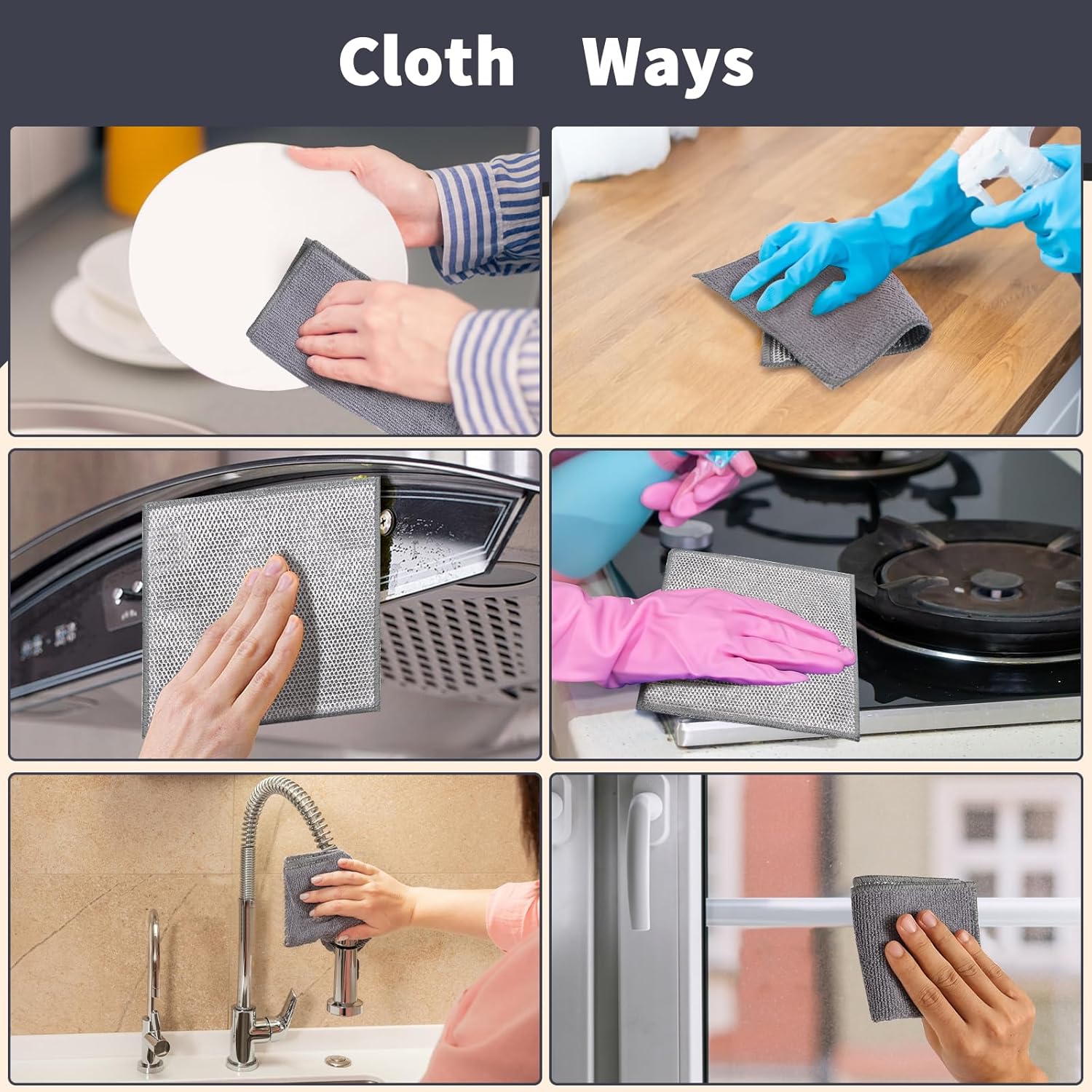 2 in 1 Stainless Steel Scrubber & Microfiber Cleaning Cloth, 5 Pack Towel & Steel Scrub Cloth for Pans, Dishes, Countertops, Reusable Non-Scratch Cleaning Pad for Kitchen Sink