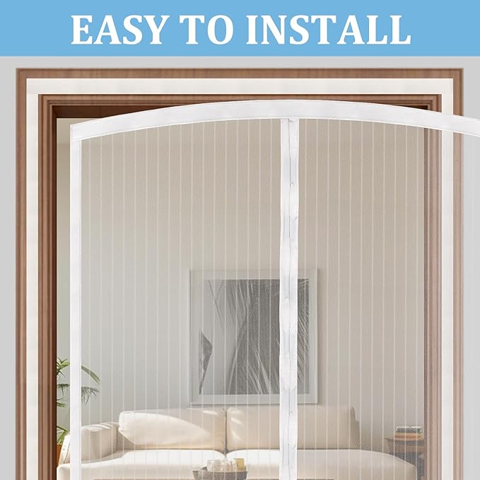 Magnetic Screen Door - Self Sealing, Heavy Duty, Hands Free Mesh Partition Keeps Bugs Out Let Breeze in- Pet and Kid Friendly - Keep Open Feature (White, Fit Door Size 38 x 80 Inch)