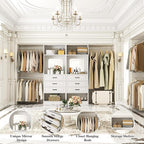 Unikito Closet System with 6 Drawers, 6-14Ft Closet Organizer with Mirror, Walk-in Closet Organizer Wardrobe Clothes Rack with 3 Hanging Rods, Sturdy Wood Clothing Garment Rack with Tower, White