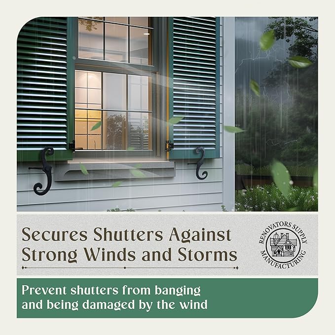 Renovators Supply Cast Aluminum Shutter Fasteners - Decorative S Style Shutter Dogs Hardware - Weatherproof Powder Coated External Shutter Tieback Including Mounting Screws - 6.5 Inches, Pack of 6