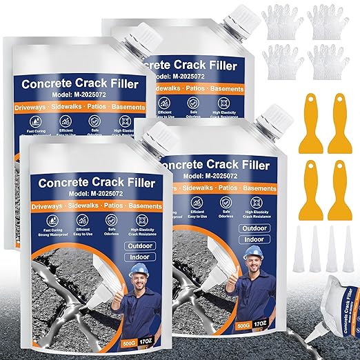 Concrete Crack Filler, 4 PCS Self Leveling Cement Crack Sealant, Quick-Drying Sealing Adhesive Repair Sealer for Driveways, Sidewalks, Patios, Waterproof Outdoor Joint Caulking Glue, Gray