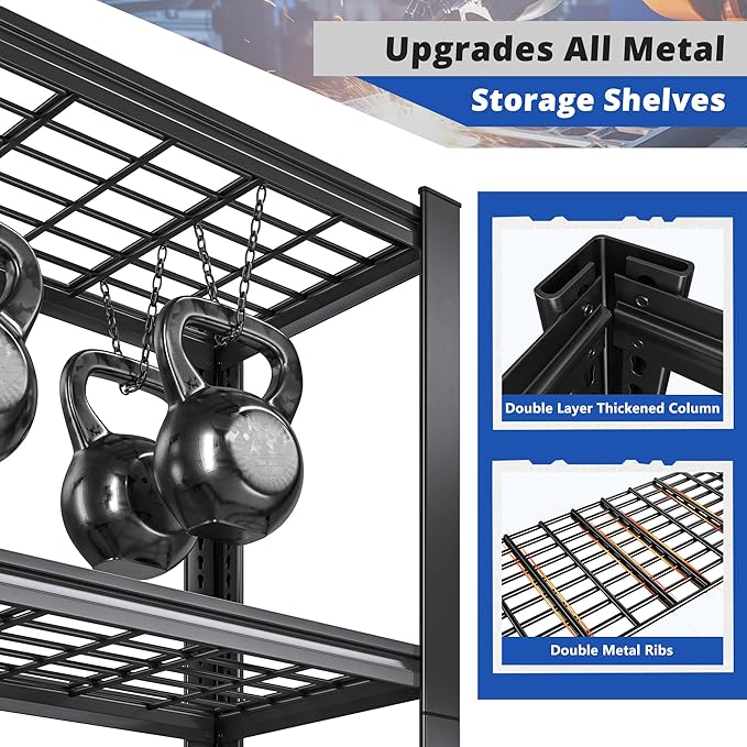 REIBII 3010LBS Storage Shelves 72" H Garage Shelving Heavy Duty Metal Shelving 5 Tier Adjustable Metal Shelves for Storage for Kitchen Pantry Warehouse Basement 72" H x 35.5" W x 16" D, 3 Pack