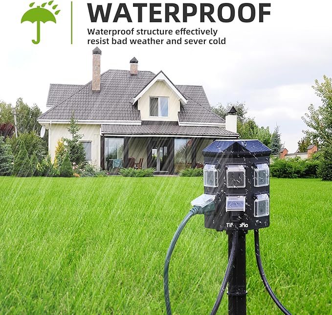 TiFFCOFiO Outdoor Power Strip Timer, Dusk to Dawn Light Sensor Countdown, 50 Feet Extension Cord Waterproof, 6 Grounded Outlets for Halloween and Christmas Decorations, ETL Listed (50 FT)