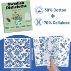 Blue Floral Swedish Dishcloths for Kitchen, 6 Pack Reusable Dish Paper Hand Towels Housewarming Gifts, Absorbent Dish Rags for Home Cooking Cleaning