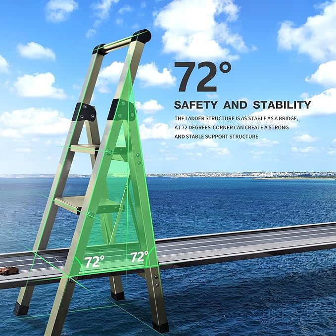 3 Step Ladder,Folding Step Stool with Aluminum Wide Pedal& Convenient Handgrip,330lbs Capacity Steel Ladder for Household and Office(Gold)