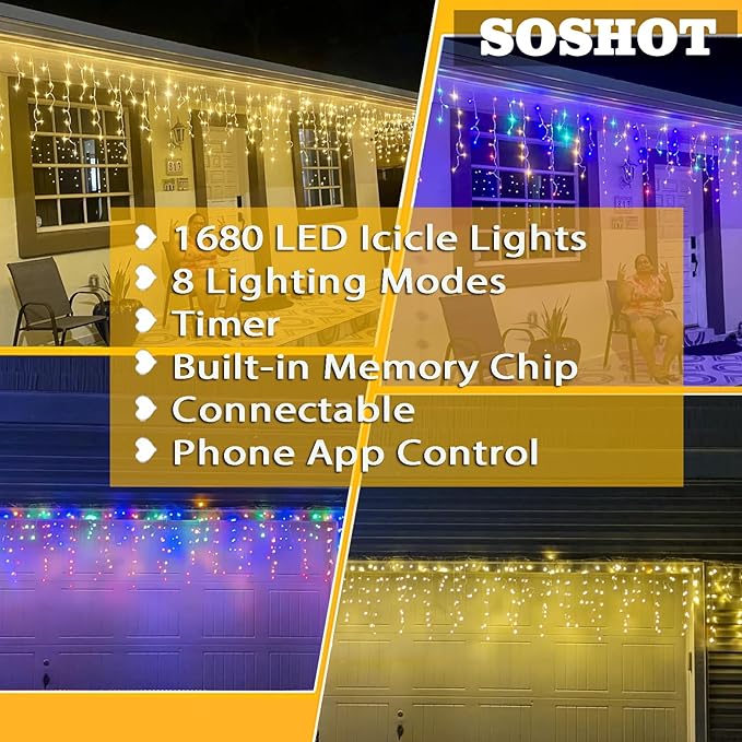 Christmas String Lights Outdoor - 131Ft/40M 1680 LED 8 Modes with Remote Control and App Waterproof Christmas Lights for Patio Yard Garden Wedding Party-Warm White to Multicolor