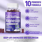 Calcium Magnesium Zinc Gummies Sugar-Free with Vitamin D3 B6 B12,High Absorption Calcium Magnesium Supplement,Bone, Muscles,Calm Mood,Sleep Support for Kids adults,90 Count Vegan Blueberry Flavor