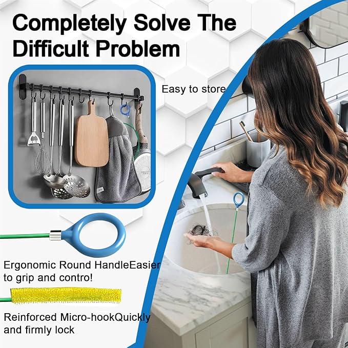 3Pcs Drain Snake Hair Remover Tool, 50 IN Sink Snake - A Highly Effective Drain Cleaner Tool for Various Bathroom Drains like Sink, Bathtub and Shower to Unclog Swiftly