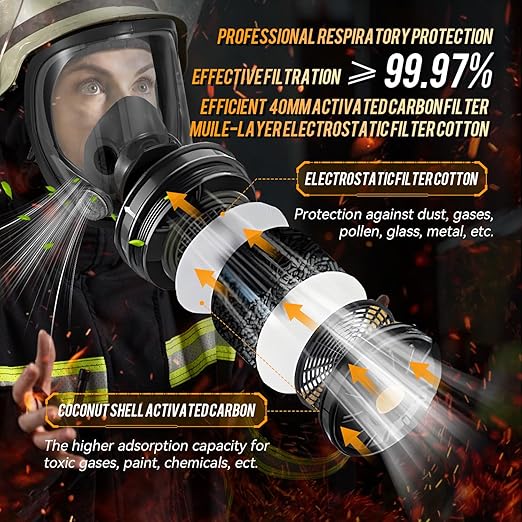 Gas Masks Survival Nuclear and Chemical, Full Face Gas Mask with 40mm Activated Carbon Filter, Reusable Respirator Mask with 6001 Filters for Organic Vapor Spray Painting Dust Welding 6800