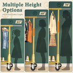 Raybee Heavy Duty Clothes Rack, Gold Clothing Racks for Hanging Heavy Clothes 200+, Rolling Clothing Rack Load 485 LBS, Extendable & Adjustable Portable Commercial Garment Rack with Wheels, Gold