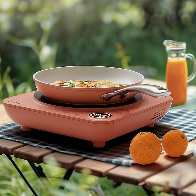 CIARRA Slim Portable Induction Cooktop – Single Burner Electric Stove with Touch Sensor, Digital Timer & Safety Lock for Countertop Cooking, Efficient Induction Cooker for Home Use, Orange