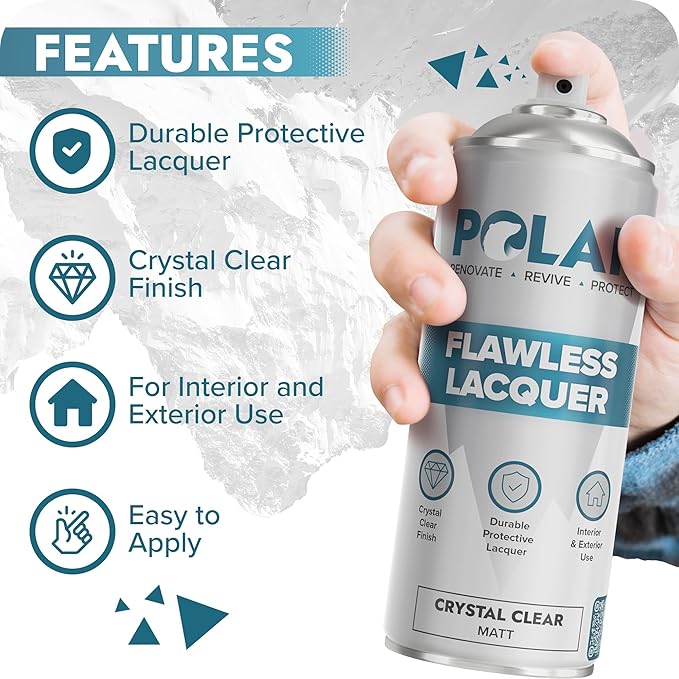 Polar Clear Matte Flawless Lacquer Spray - 2 x 13.5 Fl Oz - Clear Coat Spray Paint - Non-Yellowing & Scratch Resistant - Interior & Exterior Surfaces for Wood, Metal, Plastics, Glass & Ceramics