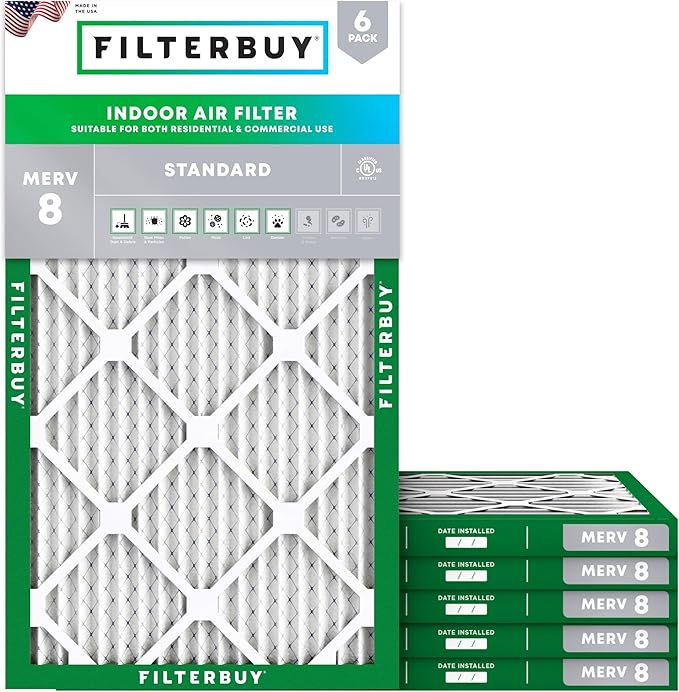 Filterbuy 8x24x1 Air Filter MERV 8 (MPR 700) Dust Defense Replacement (6-Pack), Electrostatic Pleated HVAC AC Furnace Filters, Made in USA (Actual Size: 8.00 x 24.00 x 0.75)