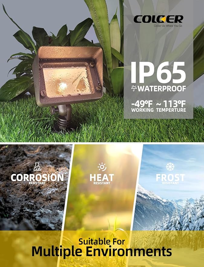 COLOER Brass Rectangular Flood Lights 10-Pack Without Blub, 12V Low Voltage Landscape Floodlights for Outside, Outdoor Wall Lights Illuminating Signs, Walls and Plant Material