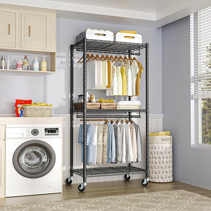 FUTASSI Heavy-Duty Portable Closet, 30"W x 14"D x 76"H, Black, Carbon Steel