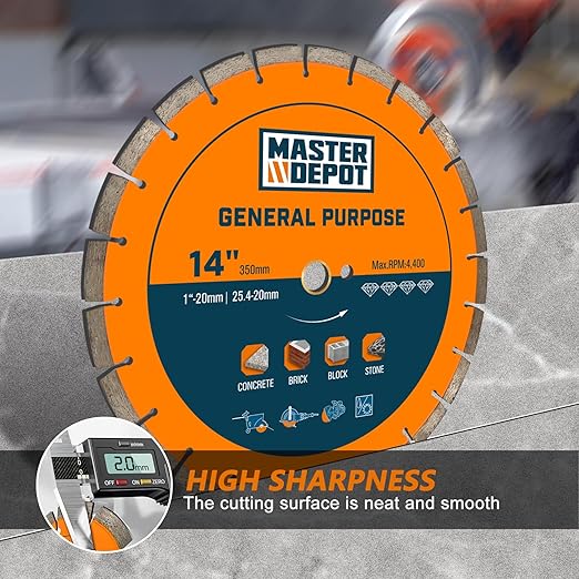 14 inch Diamond Saw Blade for Angle Grinder,Segmented General Purpose Blade Dry/Wet Cutting Blade for Concrete, Paver, Masonry, Terrazzo, Stone, Granite, Block, 1"-7/8" Arbor (3 Pack)