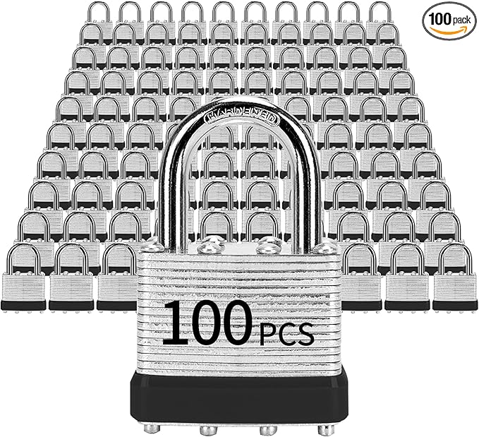 Padlocks with Same Key, LQYN 100 Pcs Laminated Keyed Padlock (1-9/16", 40mm), Keyed Alike Locks, Normal Shackle, for Storage Locker, Hasp Latch, Toolbox, Sheds