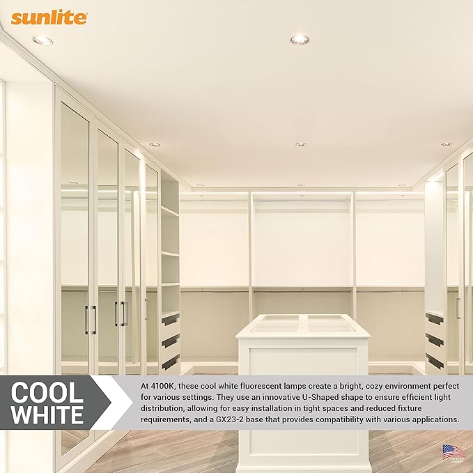 Sunlite 40541 PLD13/SP41K/10PK Double Twin Tube Compact Fluorescent Lamp, PLD 2-Pin, 13 Watts, 660 Lumens, 4100K Cool White, 2-Pin (GX23-2) Base, 10 Pack