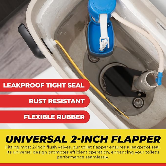 Qualihome Front Mount Toilet Handle Replacement Kit - Black Flush Handle with 2 Inch Universal Toilet Flapper Replacement - Easy Install Toilet Lever & Flapper - Toilet Flusher Kit