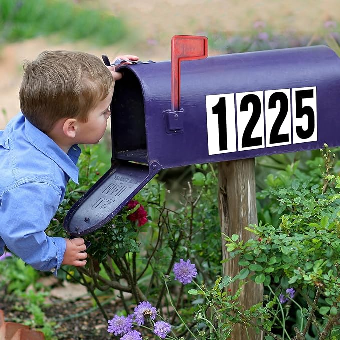 Reflective Number Stickers, 4 Sets 3 Inch Vinyl Waterproof Black Mailbox Numbers for Outside, Strong Self-Adhesive House Numbers Decals for Mailbox Door Signs Trucks