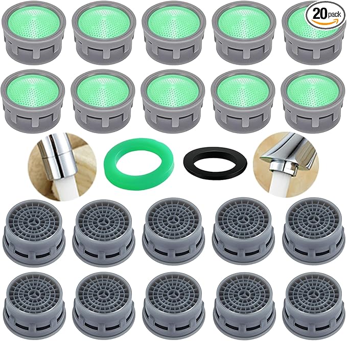 Faucet Aerator, 1.5 GPM Flow Restrictor Plug-In Faucet Aerator Replacement Parts for Bathroom or Kitchen (Green 20 Pieces)