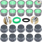 Faucet Aerator, 1.5 GPM Flow Restrictor Plug-In Faucet Aerator Replacement Parts for Bathroom or Kitchen (Green 20 Pieces)