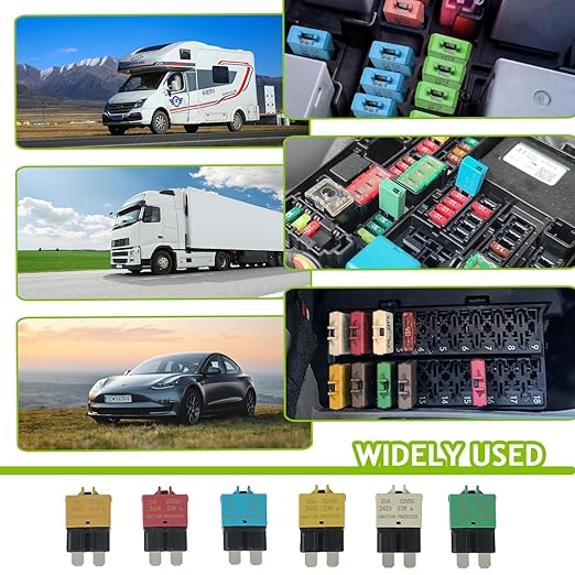 5A 10A 15A 20A 25A 30A DC 12V-32V Manual Reset Circuit Breaker ATC/ATO Low Profile T3 Mini Blade Fuses Breakers for Car Trucks Marine Boat RV Solar and More,2 Pack
