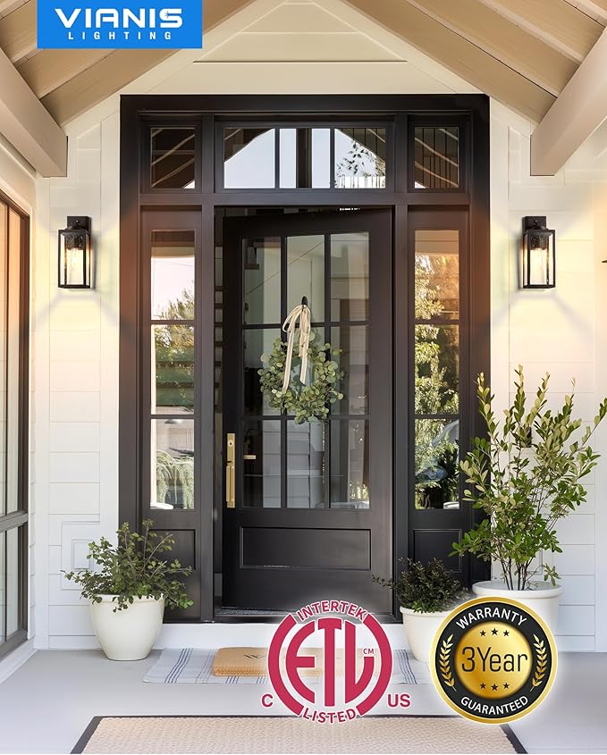 VIANIS Outdoor Wall Lights, 14.5" H Oil Rubbed Bronze Dusk to Dawn Outdoor Lighting, Porch Lights Outdoor with Seed Tempered Glass, Outside Lights for House, Porch, Doorway, Waterproof and Anti-Rust
