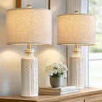 24.75'' Farmhouse Ceramic Table Lamp Set of 2 for Bedroom Living Room Vintage Traditional Rustic Modern White Nightstand Bedside Lamps