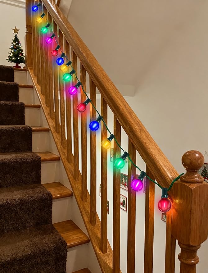 25 Pack Multicolor G40 LED Replacement Bulbs, E12/C7 Candelabra Base Shatterproof LED Globe Edison Bulbs for Christmas String Lights, 2700K Warm White, Frosted