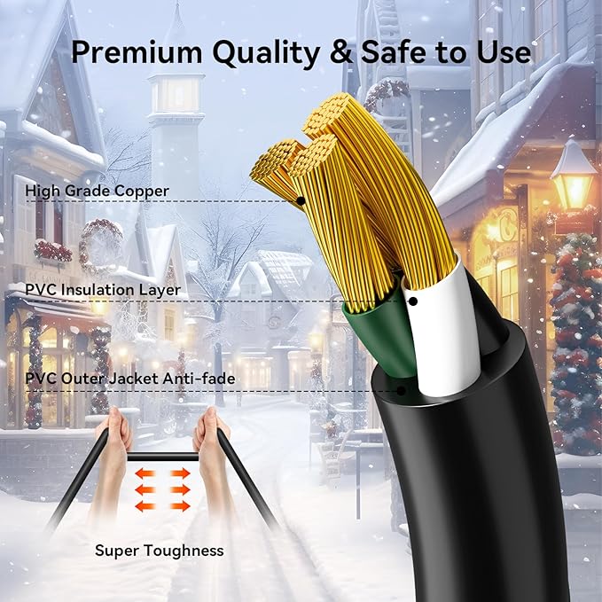 K KASONIC - 40 FT Halloween Lights Outdoor Extension Cord 1 to 3 Splitter, 3 Prong Outlets Plugs, 16AWG/3C SJTW Weatherproof Wire for Holiday Decoration Light, ETL Listed, Black