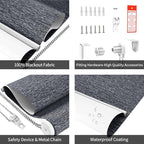 ALLBRIGHT 100% Blackout Roller Blinds Woven Shades with Striped Jacquard, Cordless Window Shades, UV Protection Fabric, Easy-Install for Indoor Home & Office, Dark Blue, 45" W x 72" H