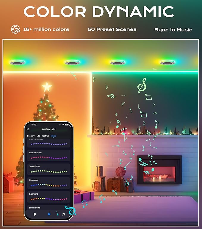 CLOUDY BAY [4 Pack] 6 Inch Gimbal Smart Recessed Lighting with Gradient Accent Light and Night Light,15W 2700K~6500K RGB LED Recessed Lights, Compatible with Alexa and Google Home Assistant