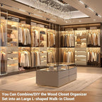 Aheaplus Closet System with 4 Drawers, 8FT Wood Closet Organizer System, 96’’ Closet Built In System Tower with Shelves, Walk-in Closet Wardrobe Clothes Garment Rack, Fits Spaces 4-9 ft, White Oak