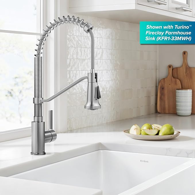 KRAUS Britt Commercial Style 2-Function Single Handle Pull Down Kitchen Faucet in Spot-Free Stainless Steel, KPF-1693SFS
