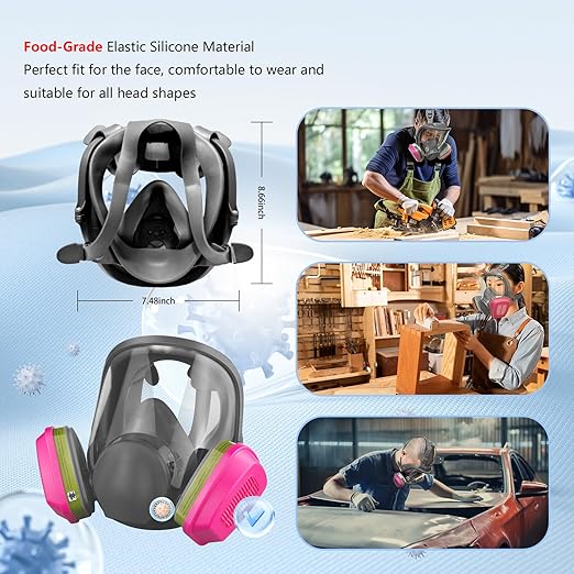 Full Face Respirator Mask with Filter, Cover Organic Vapor Anti-fog mask, Reusable Gas Mask for Spray Paint Chemical Epoxy Resin Dust Mask for Construction, Woodworking, Welding, Polishing, Sanding