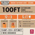 12 Gauge Extension Cord 100 ft, 12/3 SJTW 100 Foot Heavy Duty 3 Prong, Weatherproof Outdoor Power Cord Orange 15 Amp, Great for Major Appliances
