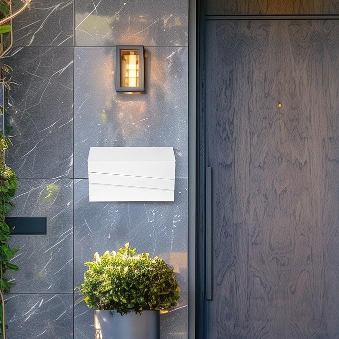 White Wall-Mount Mailbox, Modern Large Capacity Drop Mailboxes for Outside, Rust-Proof Galvanized Steel Post Box with Flag (No Keys Locking)