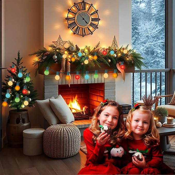 25-Pack G40 Replacement Christmas Lights Bulbs, Colored Light Bulbs for Christmas Outdoor String Lights, C7/E12 Candelabra Base, 5W Incandescent Light Bulbs-Multicolor