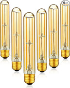 T10 Dimmable LED Tubular Bulb, Amber Long Tube Edison Light Retro Bulb, 6W, 60W Equivalent, Warm White 2700K, E26 Medium Base, Pendant Lighting Wall Sconces,Vanity 6 Pack