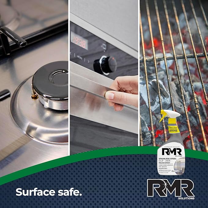 RMR Stainless Steel Cleaner and Polish - Protects Appliances from Fingerprints, Heavy-Duty Scratch and Streak-Free Formula for Refrigerator, Dishwasher, Oven, Grill, 30-Ounce Bottle