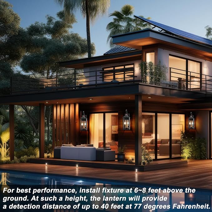 20" Black Motion Sensor Outdoor Light, Large Dusk to Dawn Outside Lighting Fixture, Exterior Farmhouse Wall Mount Porch Lantern, Waterproof Sconce Lamp for Outside Patio, 3 Modes/2-Light/1-Pack