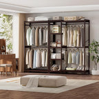 Homykic Bamboo Clothes Rack with Shelves and Double Hang Rods, Portable Closet System Garment Rack for Hanging Clothes, Tall Clothing Rack Corner Closet Organizer, Easy to Built, Espresso