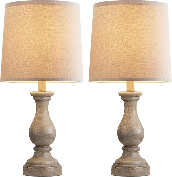 Seealle Farmhouse Table Lamps Set of 2 - Rustic Lamp for Bedroom Living Room, 22" Boho Bedside Lamps for Night Stands End Table Office Desk Lamp Nightstand with Linen Shades(Wood Painted)