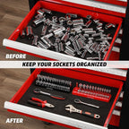 AIRTOON 1/4-Inch Drive Socket Organizer Trays, 2-Piece SAE and Metric Socket Tray Set, Deep and Standard Socket Holders Organizers for Toolbox, Black & Red