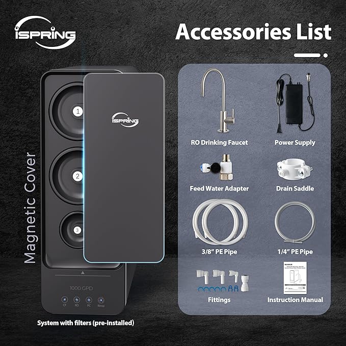 iSpring RO1000-BN Tankless Reverse Osmosis Water Filtration System, 1000 GPD Fast Flow