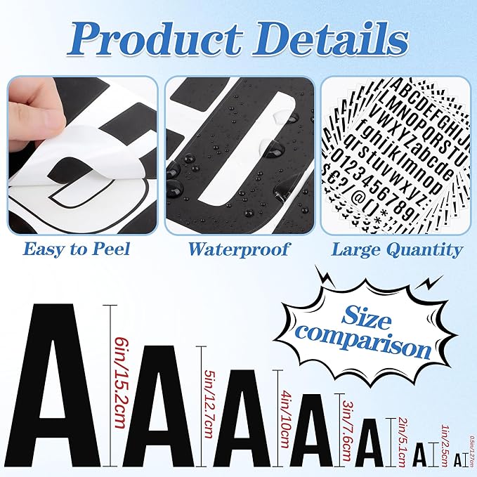 Letter Stickers Small Alphabet Stickers Numbers and Letters Self Adhesive Vinyl Waterproof Sticker for Scrapbooking, Water Bottles,Cup,Mailbox Address,Sign,DIY Crafts Art (Black, 0.5 Inch)